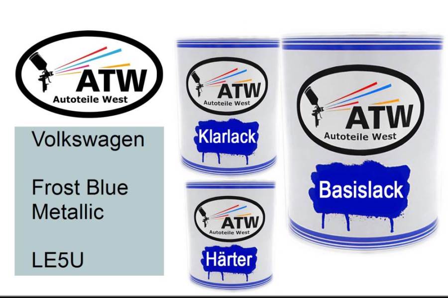 Volkswagen, Frost Blue Metallic, LE5U: 1L Lackdose + 1L Klarlack + 500ml Härter - Set, von ATW Autoteile West.